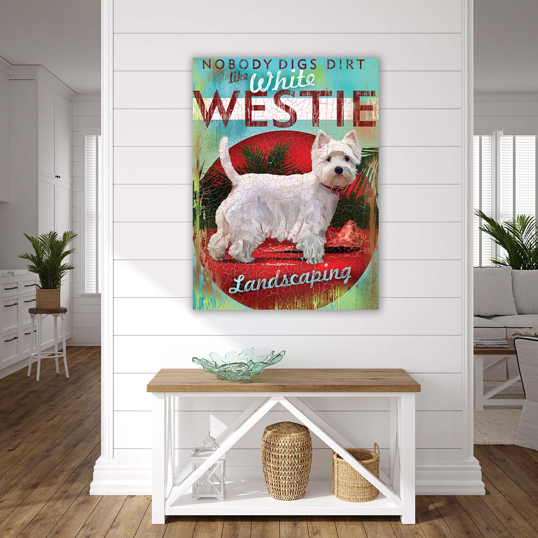 Westie, west highland terrier, dog, baseball, ball club, sports, CANVAS, personalized gift, man cave, game store room